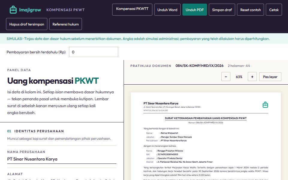 Tampilan latihan Generator Kompensasi PKWT